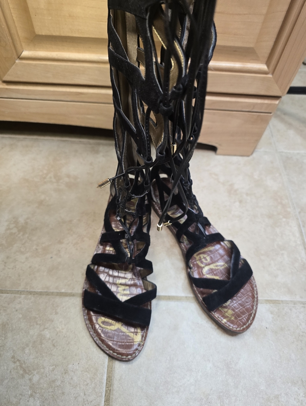 Sam Edelman Gena Black Suede Gladiator Sandals Size 10 M - Picture 2 of 6